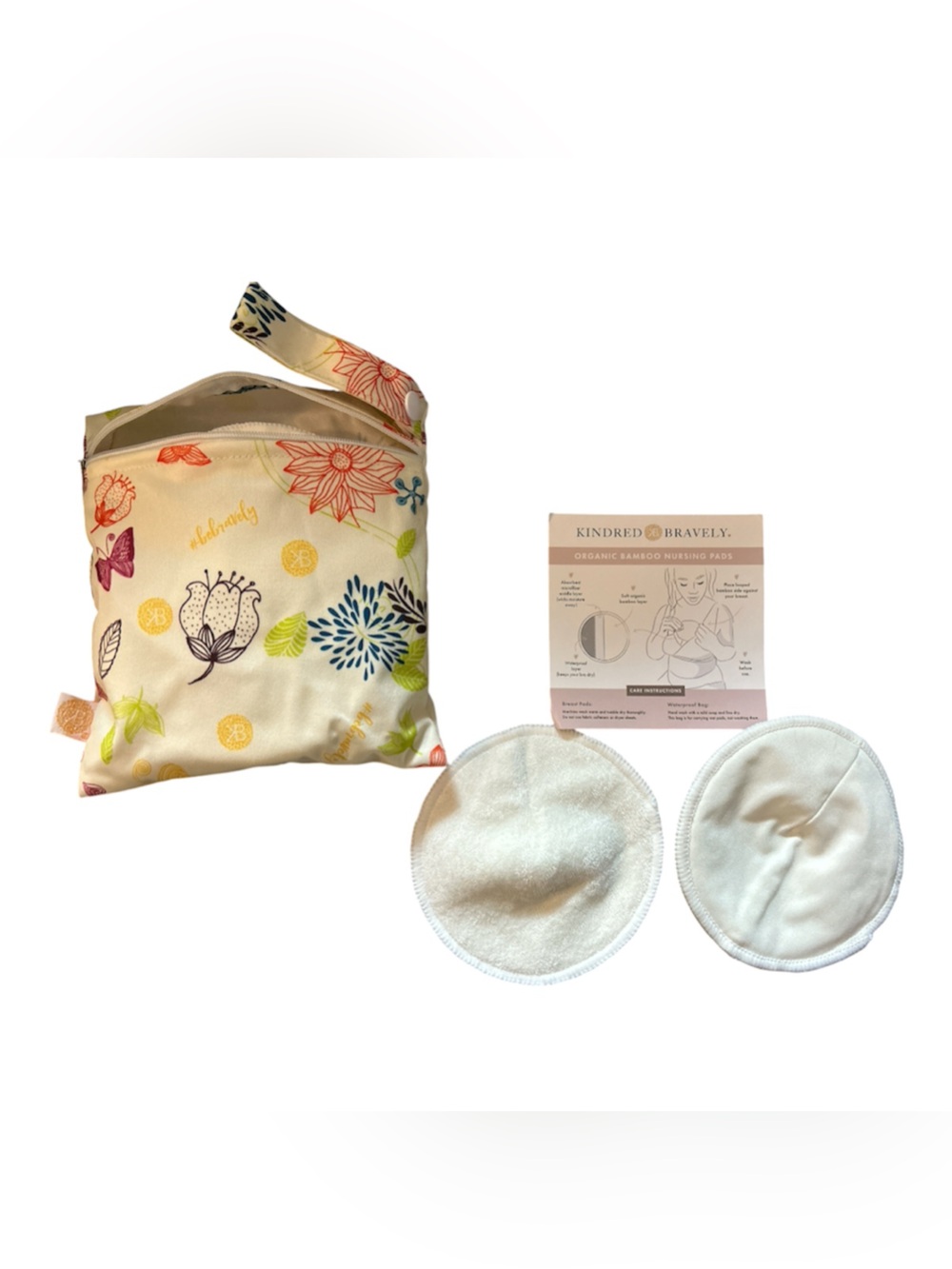 Kindred Bravely Cream Floral Reusable Nursing Pads & Zip Pouch